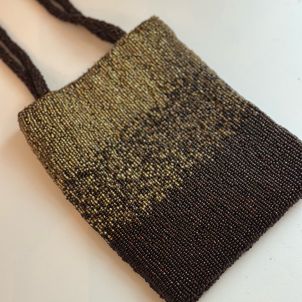 Vintage 90s Chocolate & Gold Beaded Handbag - Picture 2 of 3